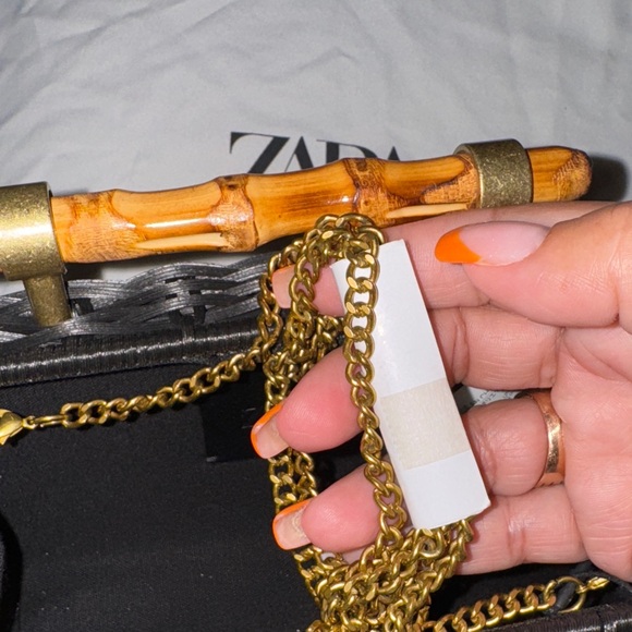 🆕 ZARA WOVEN MINAUDIÈRE BRAIDED RIGID HANDLE SHOULDER GOLD SHOULDER STRAP BLACK - Picture 5 of 7